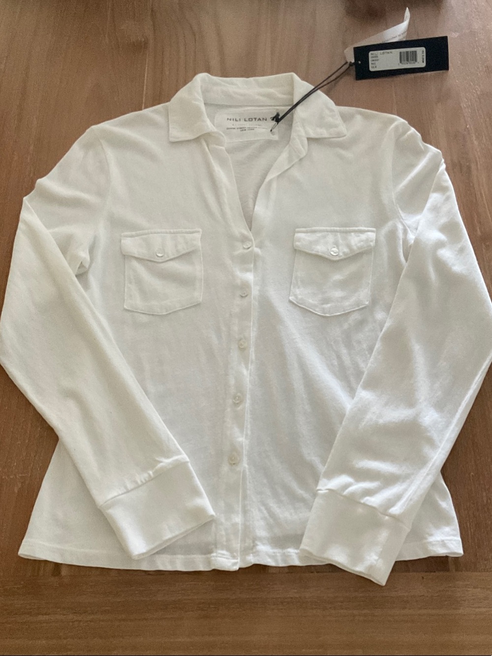 Nili Lotan White Button-Front Shirt with Chest Pockets